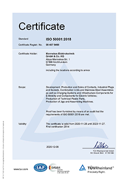Zertifkat ISO 50001 MENNEKES