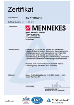 Zertifikat ISO 14001 MENNEKES