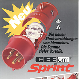 Ein Werbeplakat für die CEE-Steckvorrichtung "Sprint" von MENNEKES